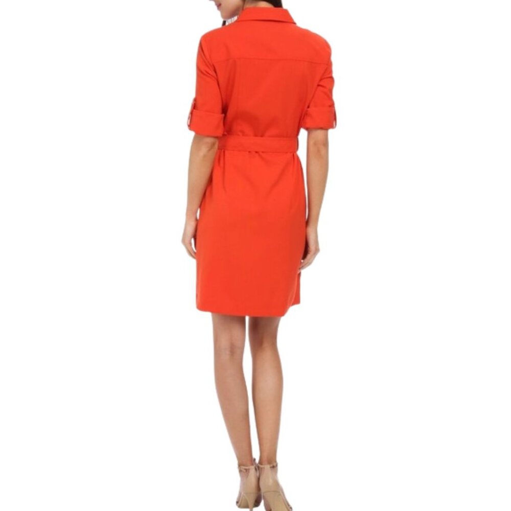 MICHAEL KORS || Mandarin Red Orange Shirt Dress with Belt - Picture 3 of 7